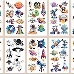 10 PCS Astronaut Tattoo for Kids, Temporary Tattoos for Kids, Fun Party Decorations, Birthday Gifts, Body Art for Boys and Girls-14