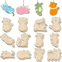 American Elm Unfinished Wooden Cat Ornaments for DIY Crafts MDF Wood Cat Cutouts with Hemp Rope Cat Hanging Decorations for Kids Art, Painting, Home Decor, Birthday, School Projects.-image-34