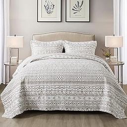 NEWLAKE Quilt Bedspread Sets-Reversible Microfiber Beige Striped Vintage Pattern Coverlet Set, Queen Size-image-26