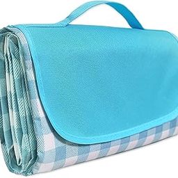 BSDPRFE Extra Large Picnic Outdoor Blanket，60''x80'' Waterproof Foldable Blankets Gingham Picnic Mat for Beach, Camping Water-Resistant Spring Summer Camping Blanket-Blue-image-72