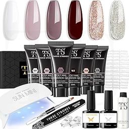 THR3E STROKES Poly Nail Gel Extension Kit for Builder Gel UV Nail Art Kit Nail Extension Set (Nude, Pink, White) (62 Items in the set)( MINIMUM 180S TO DRY)(BEGGINERS KIT) (5)-9