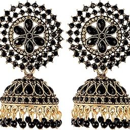 Traditional Earrings For Women Cubic Zircnonia & Pearl Floral Designs Gold Plated Jhumka Drop Earrings For Women Girls Womens Jewellery-18