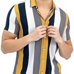 Men's Lycra Cottton Digital Print Casual New Shirt (Large, Aadi LINE) (X-Large, New Yellow)-image-53