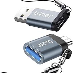 Tukzer Pack of 2, Type C to USB A and USB A to Type C OTG Converter Adapter, USB 3.0, 5 Gbps High-Speed Data Transfer Compatible with Laptop, Smartphone, Tablet, Chargers, ipad, MacBook (Grey)-12