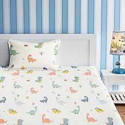 URBAN DREAM Kids Dino and Baloon Print White and Purple BEDSHEET Set (Single Bed)-image-98