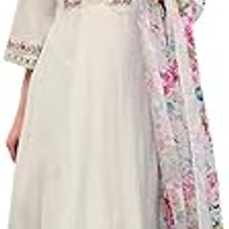 ™Floral Embroidered Thread Work A-Line Kurta With Trousers & Dupatta-image-1