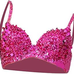 Sequin Corset Luxury Handmade Glitter Crop Top Bra for Nightclub Party Stage L Rose red-image-22