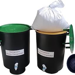 SAMPOORN Home COMPOSTER -Two 35 Litre Compost Bins with Sieve, Green and Yellow Lids and Accessories-image-5