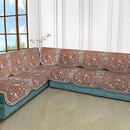 MULTITEX L Shape Cotton Sofa Cover Set for Living Room - Printed Sofa Back Slip Covers Panels 3 and 2 and 1 Seater Cover for Long Sofa Cover - Premium Stylish Slip Protector (Peach)-image-64