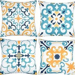Adabana Set of 4 Outdoor Waterproof Throw Pillow Covers 18 X 18 Inches Outdoor Floral Throw Pillows for Patio Furniture Garden Light Blue-image-86