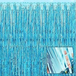 House of Banter 3 ft X 6 ft Metallic Sky Blue Foil Curtain for Birthday Decorations/Anniversary (2 pc Sky Blue Metallic Foil Fringe Curtain)-image-73
