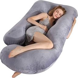 Pregnancy Pillow Full Body Support | Maternity Pillow for Pregnant Women Sleeping & Nursing | J-Shape Body for Back, Belly, HIPS | Removable Washable Cover | Comfortable Side (Detachable Velvet-Grey)-image-46