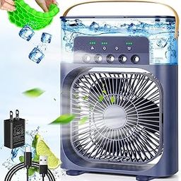 Portable Air Conditioner Fan, 900ML Personal Cooling Fan, Evaporative Air Humidifier with 7 Light Colors, 5 Sprays and 3 Speeds for Small Room, Office, Bedroom, Car, Tent, Blue Desk-image-64