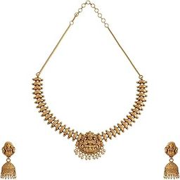 Fashion Jewellery Gold Polished Antique Necklace Set With Adjustable Chain & Push Back Jhumkas | Best For Gifting & Special Occasion | Jewellery Set For Women-image-17