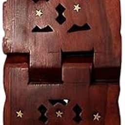 KM Wood Art Sheesham Wood Geeta Stand | Wooden Religious Book Stand for Reading Ramayan, Quran, Bible, Bhagavad Gita | Foldable Pooja Path Stand for Home Temple (26x13x26 cm, Brown)-image-96