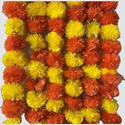 ProKart Premium Artificial Marigold Fluffy Flowers Genda Phool for Festive, Pooja, Wedding, Diwali Decorations, Navratri, Ganpati, Temple (Yellow & Dark Orange, Pack of 5 Strings)-image-35