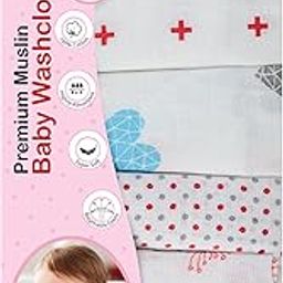 LuvLap Muslin Cotton Cloth Premium Baby Washcloth for New Born, Washable (22 cm x 22 cm), Reusable, Absorbent, Extra Soft Face Towels/Washcloth for Babies, Dots, Hearts Print, Pack of 6, Multicolour-image-85