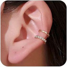 Vintage Cz Crystal Cuff Earrings Silver Rhinestone Ear Cuff Earrings Double Ring Earcuff Earrings Non Piercing Earrings Jewelry for Women, Crystal Pearl-image-45