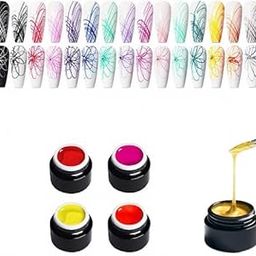 MAPPERZ 4 Colors Spider Gel, New Upgraded Matrices Spider Gel Nail Designs Paint Wire Drawing Gel Polish for Nail Line (Red, Pink, Yellow, Orange)-34