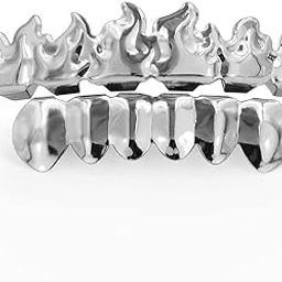 MERISHOPP Hip Hop 18K Plated Flame Top Bottom CUSTOM Mouth Teeth Grills Silver White-19