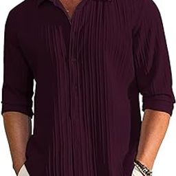Men's Casual Button Down Shirts Long Sleeve Linen Shirt Fashion Textured Beach Summer Shirt-image-28
