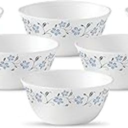 La Opala Diva, Ivory Collection, Opal Glass Vegetable Bowl Set 6 pcs, Grace Blue, White-picture-22