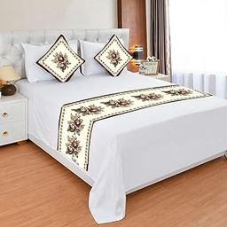Helvetica Premium Velvet Quilted Set of Bed Runner (16 x 96 inches) and 2 Cushion Covers (16 x 16 inches) Combo Set- Green (Design 2)-10