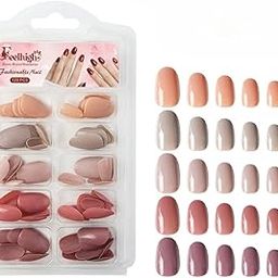 120 Pcs Press On Nail Tips - Medium Round Artificial Nail Extensions in 5 Colors, Natural Reusable Stick-On False Nails Kit for Women & Girls, 12 Sizes, Salon-Like Finish (Shade 02)-image-96