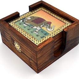 JAIPURCRAFT Elephant Design Premium Wooden Tea Coaster Set of 6-12