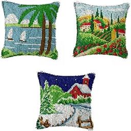 CALANDIS? 3 Latch Hook Embroidery Kits Cushion Needlework Blank Pillowcase Mesh | Latch Hooking Kits | Latch Hooking | Rug Making | Needlecrafts & Yarn-picture-3