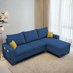 Casaliving Porto RHS 4 Seater L Shape Sofa Set for Living Room (Blue Fabric) Premium Velvet Fabric-12