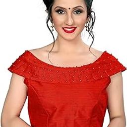 Women's Silk Plain Short Sleeve Saree Blouse with Boat Neck, Cap Sleeves & Zipper Closure-picture-0