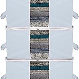 Kuber Industries Underbed Storage Bag | Plain White Border Blanket Cover with Clear Window | Zipper Closure & Handle Cloth Organizer | Large | Pack of 3 | Gray-picture-31