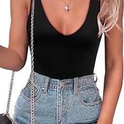 Sexy Women Bodysuit Deep V Neck Backless Sleeveless Going Out Bodysuit, A-Black, X-Large-image-66