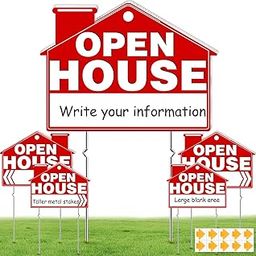 Open House Signs, 5 Packs 17" x 13" Double-Sided Yard Signs with Metal Stakes，Open House Real Estate Signs-image-56