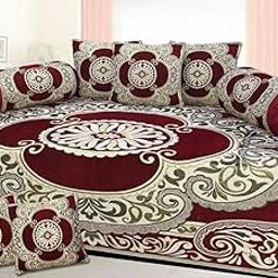 FRESH FROM LOOM Diwan Set Covers 8 Piece 500 TC Chenille Diwan Set, Maroon-image-21