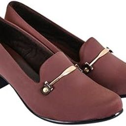 Liyu Women Textured Fabric Formal Heels with Metal Ornament, Stylish Block Pumps for Office Wear and Daily Comfort-image-1