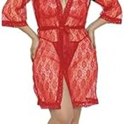 Women's Red Babydoll Dress | Net & Lace Short Nighty | Solid Above Knee Nightwear with Robe & Panty | Sexy Plus Size S to XXL-image-94