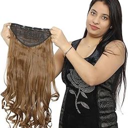 FLUSHIA Hair Extensions And Wigs Women's Curly Hair 24 Inch| Curly/Wavy Hair Extensions | Clip in Long Wavy Synthetic Hair Extension (SHT27) 24-26 Inch (Dark Blonde)-image-35