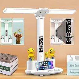 MULTI BLISS® 7 in 1 Dual Head LED Desk Lamp, Eye Protection, Pen Holder, Work from Home Essentials, Clock, Date, Temperature, Rechargeable, Touch,-18