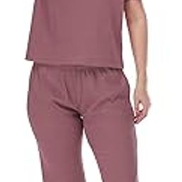 Ribbed Comfort Pyjama Set for Women | Relaxed Fit | Round Neck with Button Detail | Soft Poly Blend | Sleepwear Lounge Set-image-87