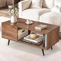 ABOUT SPACE Center Table - Space Saving Coffee Table for Living Room with Storage Compartment Engineered Wood DIY Teapoy with Metal Legs for Home, Office (Walnut - L 90 x B 40 x H 42 cm)-image-93
