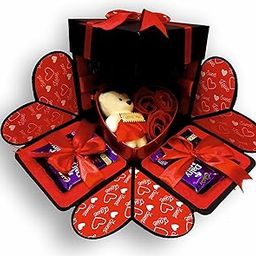 US IDEAL CRAFT Explosive Gift Box, Birthday Gift, Wedding gift, Valentine Love Gift for your wife/husband, fiance, boyfriend With 8 Chocolate Each 10 RS (1 TIN BOX INCLUDES TEDDY & ROSES)-12