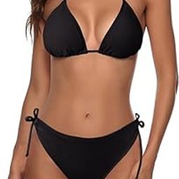 Women String Bikini Set Halter Side Tie Two Piece Swimsuit Triangle Bathing Suits Non Padded-picture-52