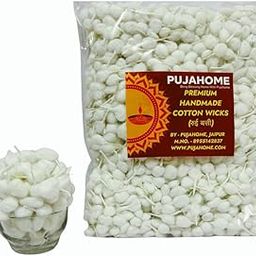 PujaHome Handmade Round Cotton Wicks | 500 Pieces Phool Batti for Pooja, Aarti, Navratri, and Spiritual Prayers | Ideal for Home Dcor, Meditation, and Religious Ceremonies - White Cotton Batti-image-40