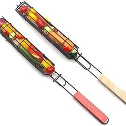 ODMART Barbecue Grill Basket with Wooden Handle – Non-Stick BBQ Skewer Rack for Grilling Vegetables, Paneer, Kebab, Sausages, Fish – Reusable Grill Tool for Tandoor, Gas & Charcoal BBQ (Set of 2)-image-91