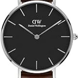 Petite Analog Watch for Women with Black Round Dial & Dark Brown Leather Strap Band Water Resistant Women's Wrist Watches - DW00100177-58