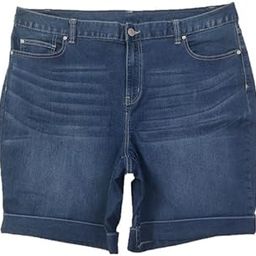 Plus Size Female Slim Fit Stretch Denim Shorts(Bermuda) with Folded Bottom- HIGH Rise - Faded Denim Blue Color - Waist Size (4XL) 40 to (8XL) 48 inch-image-93