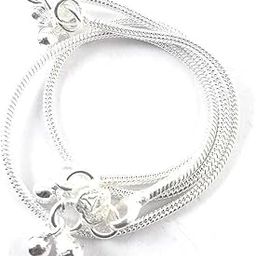Flat and Smooth, Simple and Sober Ethnic Traditional Anklet Jewellery Payal for Women and Girls, Festive Gift Item, Silver Anklet Silver, Brass, Alloy, Cotton Dori Anklet-image-91