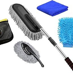 Kanya Car Interior Exterior Cleaning Kit Combo (Microfiber Duster, Mini Duster, Microfiber Cloth - 600GSM+280GSM, Washing Mitt Gloves,Car Brush Set of 5-3